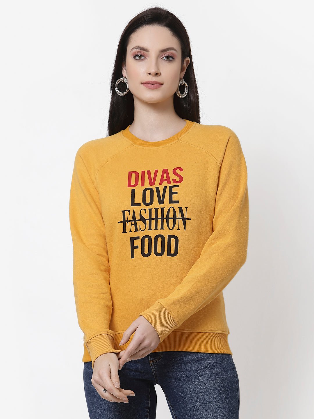 Yellow Round Neck Printed Sweatshirt - clubyork