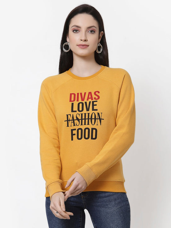 Yellow Round Neck Printed Sweatshirt - clubyork