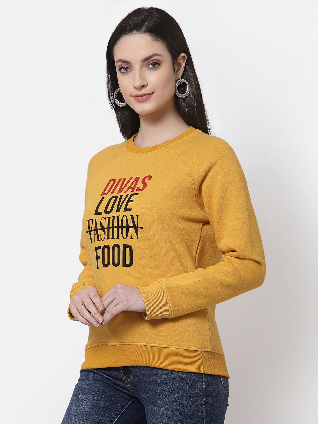 Yellow Round Neck Printed Sweatshirt - clubyork