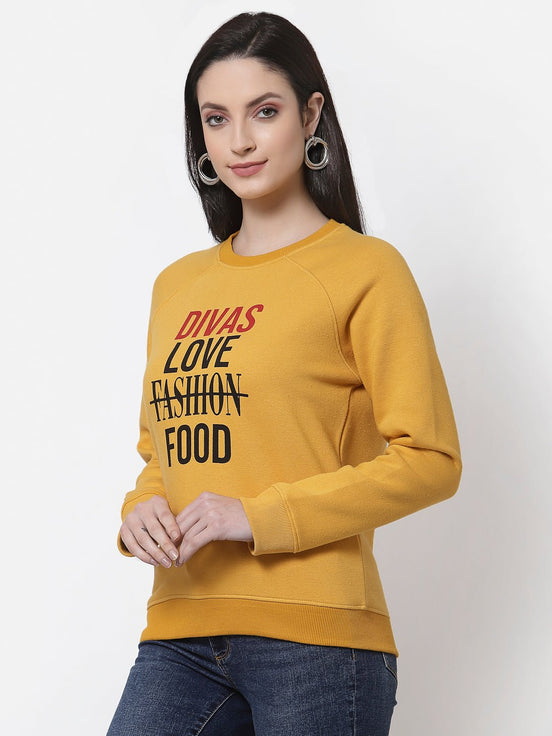 Yellow Round Neck Printed Sweatshirt - clubyork