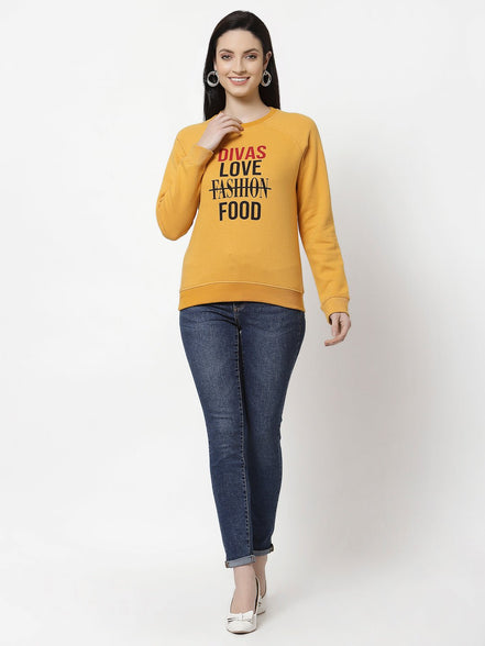 Yellow Round Neck Printed Sweatshirt - clubyork