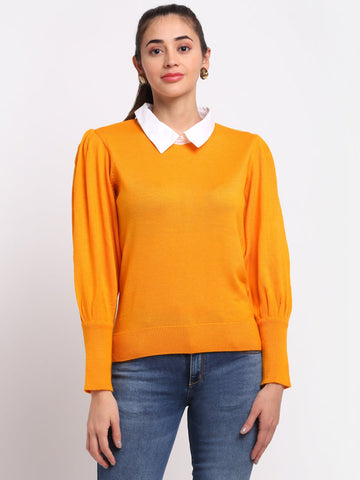 Yellow  Solid Polo Neck Sweater
